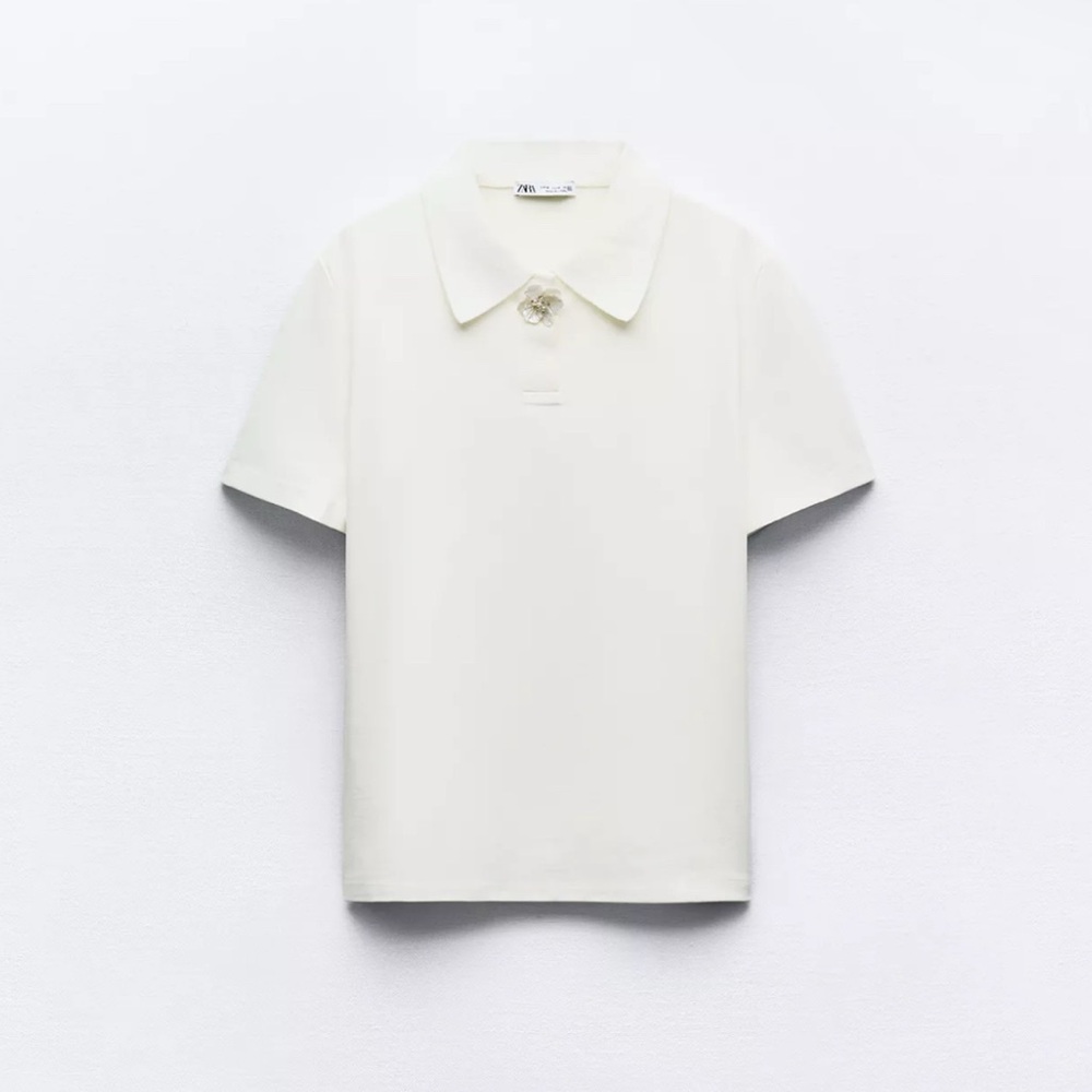 Zara JEWEL BUTTON POLO TOP